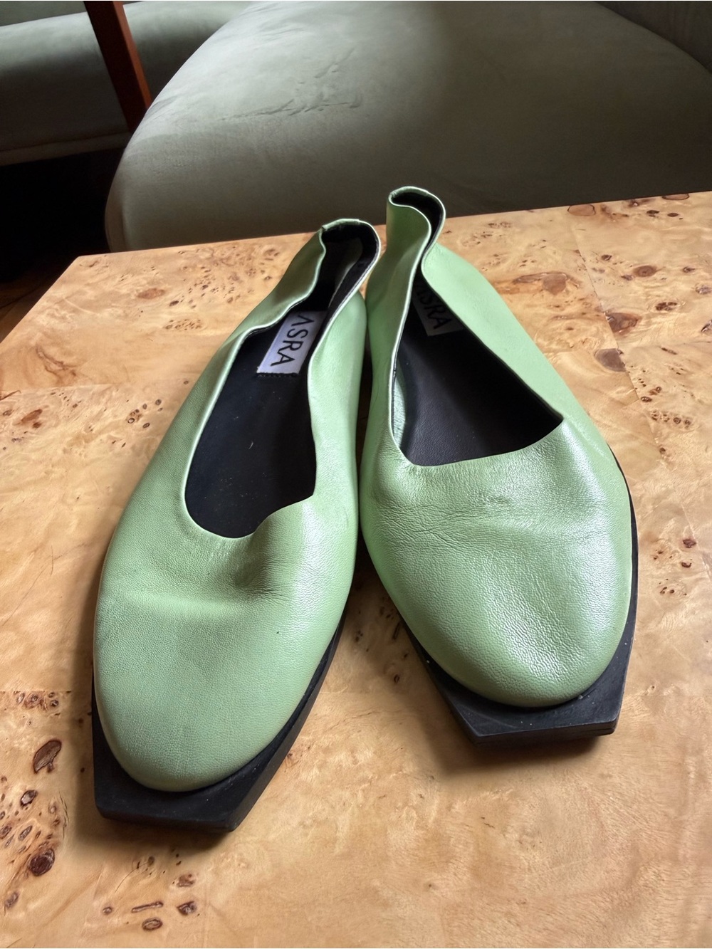 ASOS Light Green Square-Toe Ballet Flats